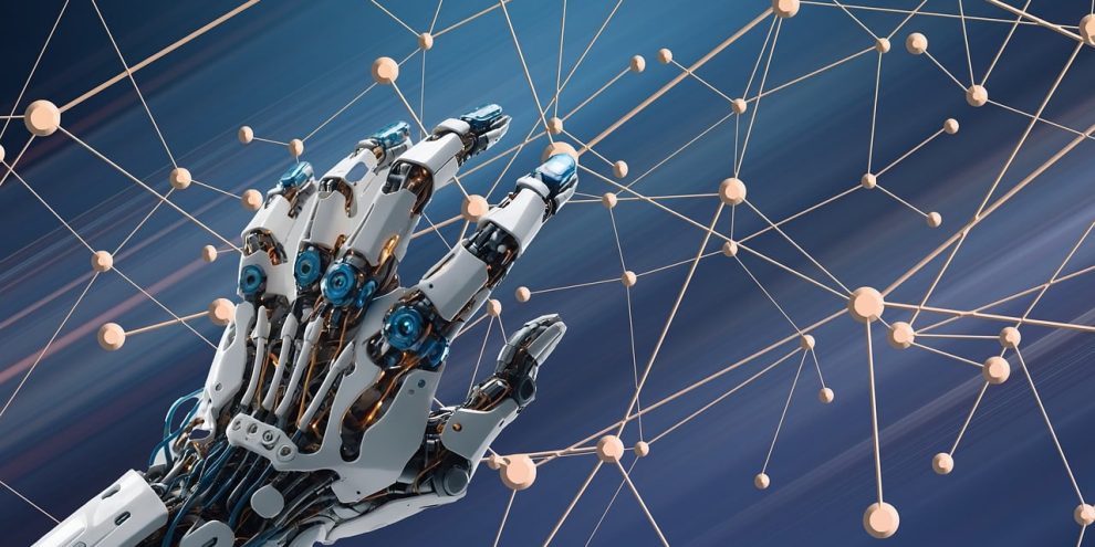 ai generated, robot, hand, network, nodes, connections, technology, artificial intelligence, cybernetics, future, innovation, digital, machine, learning, automation, interface, data, science, engineering, system, grid